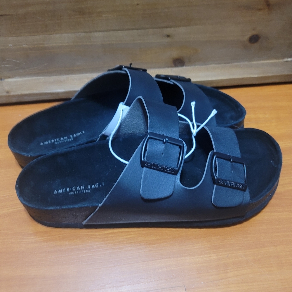 American Eagle Outfitters All Black Buckle Slides
